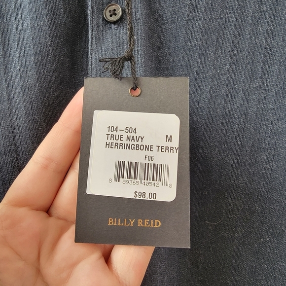 Billy Reid New True Navy Herringbone Terry Mens Size Medium Henley Neutral Shirt - Picture 2 of 15